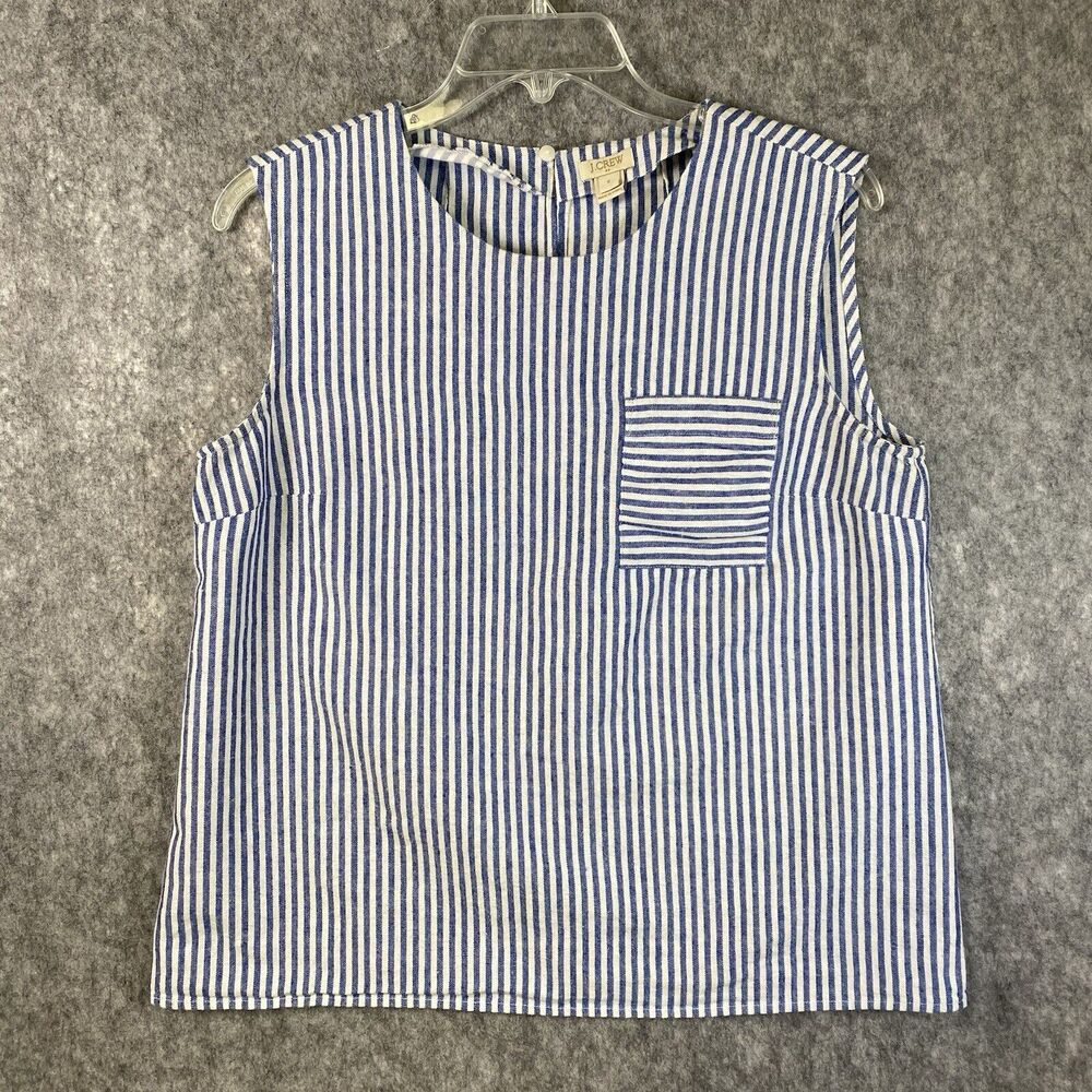 J. Crew Sleeveless Boxy Shirt Womens 8 Blue White Striped Preppy Southern